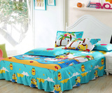 韩版卡通儿童床罩 床裙 纯棉斜纹印花床垫布罩1.21.51.8蓝色黄人