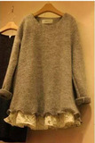 韩国代购秋冬季女装蕾丝连衣裙 韩版中长款长袖时尚蓬蓬打底裙