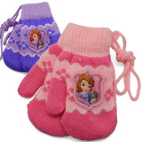 正品迪士尼保暖儿童手套苏菲亚公主女童手套宝宝秋冬季小孩手套