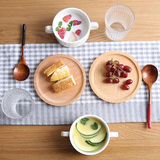 素宝 日式早餐碗套装 实木点心盘子托盘蛋糕盘 二人食碗盘勺餐具