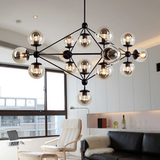 美式乡村魔豆吊灯创意美式复古LED分子铁艺玻璃圆球客厅餐厅吊灯