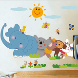 小动物派对墙贴 幼儿园学校儿童宝宝房卡通可爱Q版大象狮子墙贴纸