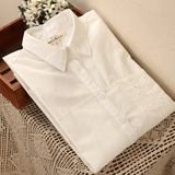 2014新款韩版白衬衫女士职业OL气质长袖绣花镂空衬衫宽松衬衣外套