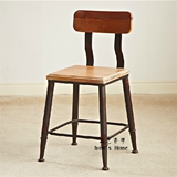 美式复古实木椅子铁艺凳子书房坐椅客厅餐椅创意酒吧椅靠背休闲椅