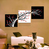 发财树抽象黑白装饰画客厅无框画三联壁画餐厅墙画卧室床头挂画横