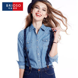 BRIOSO2016春款女装纯棉牛仔衬衫女长袖韩版修身百搭学生薄款外套