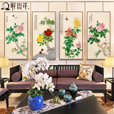现代新中式客厅装饰画工笔花卉花鸟国画卧室玄关走廊挂画壁画竖版