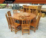 中式大型实木餐桌 十人位圆形转盘家庭酒楼餐厅用大餐桌 定做家具