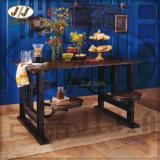 美式艺术6人黑色组装铁艺实木折叠长方形餐桌复古方桌休闲桌椅