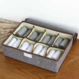 聚可爱 日式棉麻收纳盒有盖可折叠内衣整理盒 8格软盖内衣盒