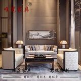 新中式实木沙 现代酒店洽谈客厅三人沙发家具布艺会所样板房定制