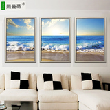 现代客厅装饰画风景三联画挂画沙发背景墙画有框画简约壁画大海滩