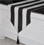 欧式黑白现代简约条纹桌布布艺 餐桌布 台布茶几布桌旗 床旗