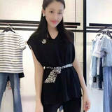 2016夏季新品黑色V领无袖T恤 阿瑪施女装正版宽松上衣雪纺短袖T