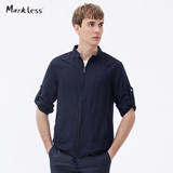 Markless2016春季新款亚麻夹克休闲棉麻透气上衣拉链纯色外套男
