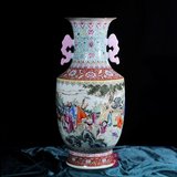 TNT景德镇仿古陶瓷工艺品收藏摆件 粉彩老厂瓷人物童子花瓶 客厅
