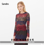 sandro 15秋冬 杨幂同款包臀彩色裙复古镂空优雅蕾丝套装