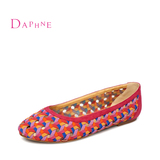 Daphne/达芙妮2015新款女鞋 甜美平跟套脚拼色编织单鞋1015101040