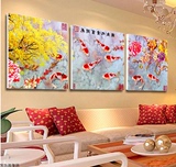 客厅家和九鱼图装饰画冰晶画三联电视沙发背景墙壁挂画玻璃无框画