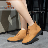 Camel/骆驼女鞋 休闲活力 头层牛反绒圆头系带中帮低跟新款女短靴