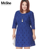 预售MsShe加肥加大码女装2016新款春装200斤蕾丝优雅连衣裙4002
