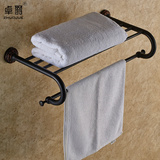 架浴室全铜仿古折叠毛巾架置物架挂件套装欧式卫生间黑色古铜浴巾