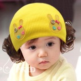 4-9个月婴儿头饰1-2岁宝宝假发帽小孩套头帽2016童帽公主毛线帽子
