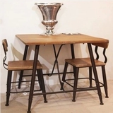 美式铁艺实木餐桌椅复古做旧椅子休闲餐椅酒吧咖啡厅桌椅组合