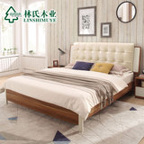 林氏木业1.8M现代双人床简约床头柜床垫组合卧室成套家具CP1A-A