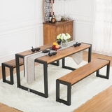 北欧简约 LOFT铁艺实木复古餐桌椅组合 书桌长方办公桌长条椅凳子