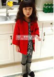 2015冬装新款韩版宝宝加绒外套玫瑰花纽扣女孩儿童中长款呢子大衣