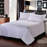 五星级宾馆酒店床上用品全棉床单纯棉白色三公分缎条床罩定做