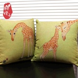 卡通长颈鹿亲子棉麻抱枕儿童靠垫动物园家居沙发坐垫办公室靠枕