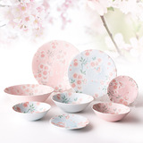 碗碟套装极有家日式和风可爱瓷盘碗韩式家用樱花餐具套装陶瓷碗盘
