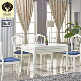 欧式餐桌椅组合圆形白色 折叠实木圆桌可伸缩 地中海饭桌子小户型