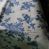 青花 中国风玫瑰牡丹蓝色棉麻布料靠枕桌布餐垫家居面料 特价