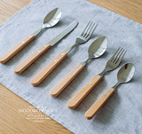 ZAKKA日式榉木木质木柄牛排刀叉勺 不锈钢创意刀叉西餐餐具套装