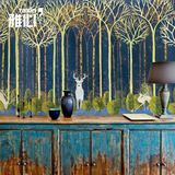 雅心 森林麋鹿欧式客厅餐厅墙纸无纺布环保墙纸韩式大型定制壁画