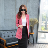 新款秋季时装韩版女装上衣欧美休闲长款长版大码西装外套红色时尚