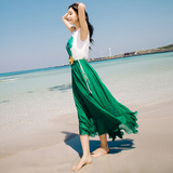 夏季无袖雪纺印花连衣裙中长款韩国背心裙海边度假沙滩裙显瘦长裙