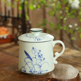 陶瓷耐热茶杯子茶具茶隔过滤网花草绿茶马克杯带盖个人普洱红茶杯