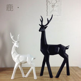 现代几何摆件家居软装饰品树脂样板房创意黑白麋鹿梅花鹿抽象摆设