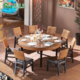 编藤酒店饭店餐厅圆形桌椅家具 餐桌椅组合 实木饭桌椅子643