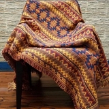 外贸原单 美式印第安民族风纯棉流苏线毯 粗织盖毯沙发毯子