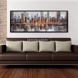 现代简约客厅装饰画卧室沙发办公室走廊床头黑白城市抽象风景油画