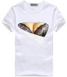 恶搞大胸女撕奶装T恤 3D创意图案拟真文胸爆乳搞怪衣服姐妹装短袖
