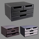 木皮质多层 办公室桌面a4 文件资料整理收纳 小抽屉式杂物矮 柜盒