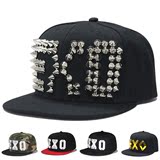 青少年学生韩版潮EXO铆钉嘻哈街舞帽棒球帽平沿鸭舌帽休闲遮阳帽