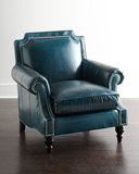 新品美式实木真皮单人沙发椅/美式卧房情人椅/头层皮高端沙发定制
