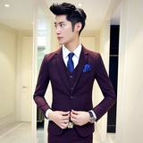沃帕西服套装男士三件套韩版商务修身西装新郎结婚礼服青年职业装